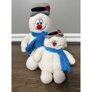 Frosty the Snowman Plush Toys Set Two Cute Snowmen Blue Scarves Hats
